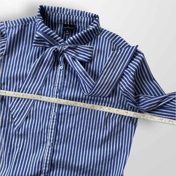 Blue Striped Worthington Button Up Bow Medium - Picture 4 of 5